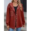 imageSHEWIN Womens Shacket Casual Fall Jackets Hooded Loose Long Sleeve Tops Button Down CoatRed