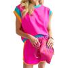 imageSHEWIN Womens Two Piece Lounge Sets Casual Short Sleeve Pullover Tops Matching Shorts Loungewear Tracksuit SetB Hot Pink