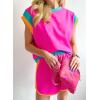 imageSHEWIN Womens Two Piece Lounge Sets Casual Short Sleeve Pullover Tops Matching Shorts Loungewear Tracksuit SetB Hot Pink