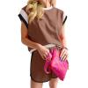 imageSHEWIN Womens Two Piece Lounge Sets Casual Short Sleeve Pullover Tops Matching Shorts Loungewear Tracksuit SetB Khaki