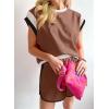imageSHEWIN Womens Two Piece Lounge Sets Casual Short Sleeve Pullover Tops Matching Shorts Loungewear Tracksuit SetB Khaki
