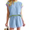 imageSHEWIN Womens Two Piece Lounge Sets Casual Short Sleeve Pullover Tops Matching Shorts Loungewear Tracksuit SetB Sky Blue