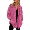 imageSHEWIN Women 2024 Long Sleeve Button Down Shackets Fashion Plaid Pocket Shirts JacketRose Red