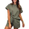imageSHEWIN Womens 2 Piece Outfits Lounge Sets Casual Short Sleeve Shirts Shorts Cozy Pajamas Sweatsuit SetC Army Green