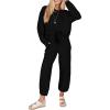 imageSHEWIN Womens 2 Piece Outfits Waffle Knit Lounge Sets Casual Long Sleeve Pullover Drawstring Jogger Pants Tracksuit SetBlack