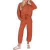 imageSHEWIN Womens 2 Piece Outfits Waffle Knit Lounge Sets Casual Long Sleeve Pullover Drawstring Jogger Pants Tracksuit SetOrange