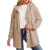 imageSHEWIN Womens Shacket Casual Fall Jackets Hooded Loose Long Sleeve Tops Button Down CoatBeige