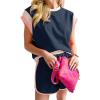 imageSHEWIN Womens Two Piece Lounge Sets Casual Short Sleeve Pullover Tops Matching Shorts Loungewear Tracksuit SetD Navy Blue