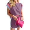 imageSHEWIN Womens Two Piece Lounge Sets Casual Short Sleeve Pullover Tops Matching Shorts Loungewear Tracksuit SetD Purple