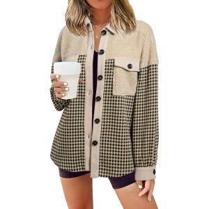 imageSHEWIN Shackets for Women 2024 Casual Long Sleeve Tops Button Down Plaid Fall JacketsA1beige