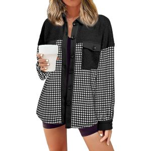 imageSHEWIN Shackets for Women 2024 Casual Long Sleeve Tops Button Down Plaid Fall JacketsA1black
