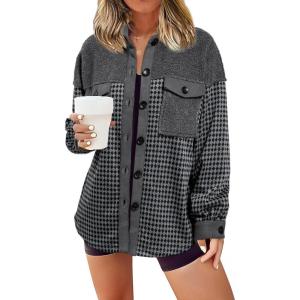 imageSHEWIN Shackets for Women 2024 Casual Long Sleeve Tops Button Down Plaid Fall JacketsA1dark Grey