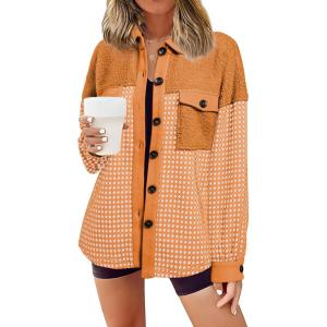 imageSHEWIN Shackets for Women 2024 Casual Long Sleeve Tops Button Down Plaid Fall JacketsA1grapefruit Orange