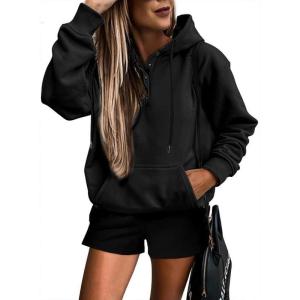 imageSHEWIN Women 2 Piece Outfits Sweatsuit Lounge Sets Oversized Hoodie Sweatshirt Shorts Tracksuit SetB Black