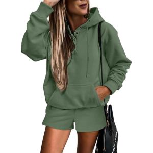 imageSHEWIN Women 2 Piece Outfits Sweatsuit Lounge Sets Oversized Hoodie Sweatshirt Shorts Tracksuit SetB Green