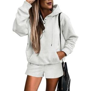 imageSHEWIN Women 2 Piece Outfits Sweatsuit Lounge Sets Oversized Hoodie Sweatshirt Shorts Tracksuit SetB Light Grey