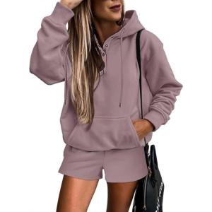imageSHEWIN Women 2 Piece Outfits Sweatsuit Lounge Sets Oversized Hoodie Sweatshirt Shorts Tracksuit SetB Light Purple