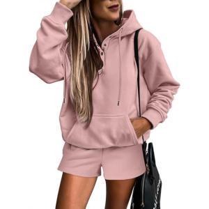 imageSHEWIN Women 2 Piece Outfits Sweatsuit Lounge Sets Oversized Hoodie Sweatshirt Shorts Tracksuit SetB Pink