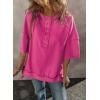 imageSHEWIN Loose Casual Henley V Neck Oversized TShirts for Women Short Sleeve Oversized Sweatshirt for Women A Rose Red Medium