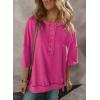 imageSHEWIN Loose Casual Henley V Neck Oversized TShirts for Women Short Sleeve Oversized Sweatshirt for Women A Rose Red Medium