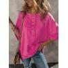 imageSHEWIN Loose Casual Henley V Neck Oversized TShirts for Women Short Sleeve Oversized Sweatshirt for Women A Rose Red Medium