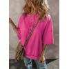 imageSHEWIN Loose Casual Henley V Neck Oversized TShirts for Women Short Sleeve Oversized Sweatshirt for Women A Rose Red Medium