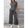 imageSHEWIN Womens 2 Piece Lounge Sets Casual Cap Sleeve Pullover Tops and Drawstring Wide Leg Pants Tracksuit SetsDark Grey