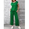 imageSHEWIN Womens 2 Piece Lounge Sets Casual Cap Sleeve Pullover Tops and Drawstring Wide Leg Pants Tracksuit SetsGreen