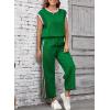 imageSHEWIN Womens 2 Piece Lounge Sets Casual Cap Sleeve Pullover Tops and Drawstring Wide Leg Pants Tracksuit SetsGreen
