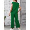 imageSHEWIN Womens 2 Piece Lounge Sets Casual Cap Sleeve Pullover Tops and Drawstring Wide Leg Pants Tracksuit SetsGreen