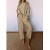 imageSHEWIN Womens 2 Piece Outfits Sweatsuit Casual Long Sleeve Pullover Tops and Drawstring Wide Leg Pants Lounge SetsB Khaki