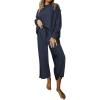 imageSHEWIN Womens 2 Piece Outfits Sweatsuit Casual Long Sleeve Pullover Tops and Drawstring Wide Leg Pants Lounge SetsB Navy Blue