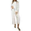 imageSHEWIN Womens 2 Piece Outfits Sweatsuit Casual Long Sleeve Pullover Tops and Drawstring Wide Leg Pants Lounge SetsB White