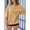 imageSHEWIN Womens Fashion Oversized T Shirts Casual Short Sleeve Reverse Seam Sweatshirt Button Down Summer Tops TeesA Khaki