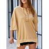 imageSHEWIN Womens Fashion Oversized T Shirts Casual Short Sleeve Reverse Seam Sweatshirt Button Down Summer Tops TeesA Khaki