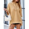 imageSHEWIN Womens Fashion Oversized T Shirts Casual Short Sleeve Reverse Seam Sweatshirt Button Down Summer Tops TeesA Khaki