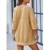 imageSHEWIN Womens Fashion Oversized T Shirts Casual Short Sleeve Reverse Seam Sweatshirt Button Down Summer Tops TeesA Khaki