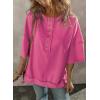 imageSHEWIN Womens Fashion Oversized T Shirts Casual Short Sleeve Reverse Seam Sweatshirt Button Down Summer Tops TeesA Rose Red