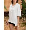 imageSHEWIN Womens Fashion Oversized T Shirts Casual Short Sleeve Reverse Seam Sweatshirt Button Down Summer Tops TeesA White