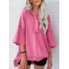 imageSHEWIN Womens Fashion Oversized T Shirts Casual Short Sleeve Reverse Seam Sweatshirt Button Down Summer Tops TeesB Pink