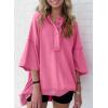 imageSHEWIN Womens Fashion Oversized T Shirts Casual Short Sleeve Reverse Seam Sweatshirt Button Down Summer Tops TeesB Pink