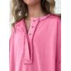 imageSHEWIN Womens Fashion Oversized T Shirts Casual Short Sleeve Reverse Seam Sweatshirt Button Down Summer Tops TeesB Pink