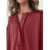 imageSHEWIN Womens Fashion Oversized T Shirts Casual Short Sleeve Reverse Seam Sweatshirt Button Down Summer Tops TeesB Red Dahlia