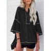 imageSHEWIN Womens Fashion Oversized T Shirts Casual Short Sleeve Reverse Seam Sweatshirt Button Down Summer Tops TeesColor Block Black
