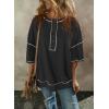 imageSHEWIN Womens Fashion Oversized T Shirts Casual Short Sleeve Reverse Seam Sweatshirt Button Down Summer Tops TeesColor Block Black