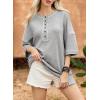 imageSHEWIN Womens Fashion Oversized T Shirts Casual Short Sleeve Reverse Seam Sweatshirt Button Down Summer Tops TeesColor Block Gray