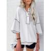imageSHEWIN Womens Fashion Oversized T Shirts Casual Short Sleeve Reverse Seam Sweatshirt Button Down Summer Tops TeesColor Block White