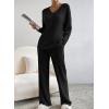 imageSHEWIN Womens Pajama Sets Long Sleeve 2 Piece Lounge Sets Ribbed Knit Sweater SleepwearB Black