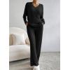 imageSHEWIN Womens Pajama Sets Long Sleeve 2 Piece Lounge Sets Ribbed Knit Sweater SleepwearB Black