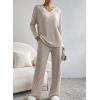 imageSHEWIN Womens Pajama Sets Long Sleeve 2 Piece Lounge Sets Ribbed Knit Sweater SleepwearB Khaki